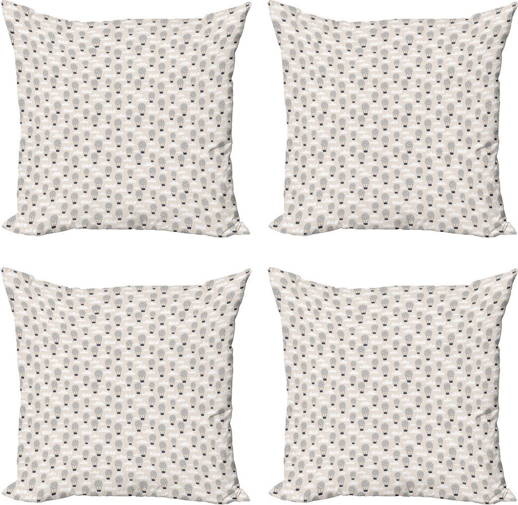 ABAKUHAUS Kindisch Kissenbezug Set (4 Stück), Heißluft-Ballone Kunst, Moderner Doppelseitiger Digitaldruck, 40 cm x 40 cm, Pale Grau Champagne