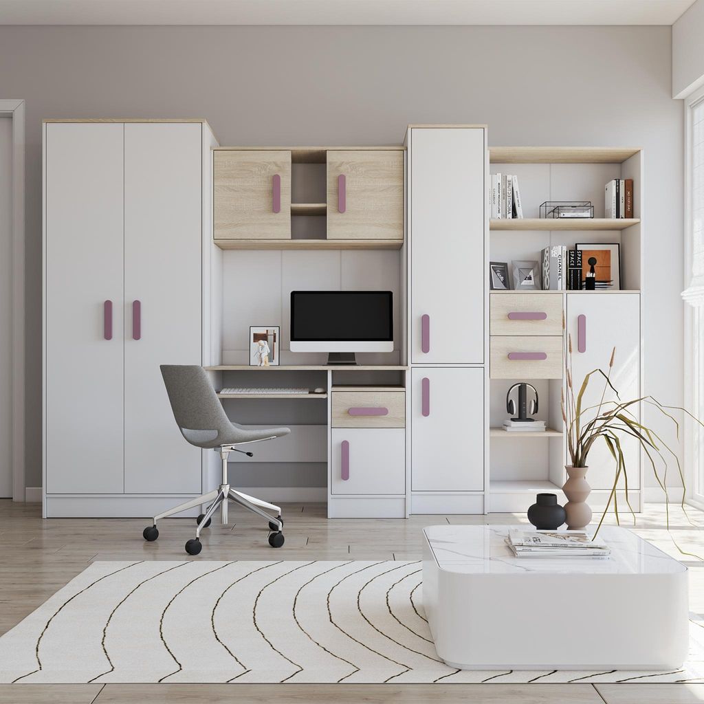 Jugendzimmer Wohnwand Kinderzimmer 300 cm Weiß/Sonoma mit Produktbild 