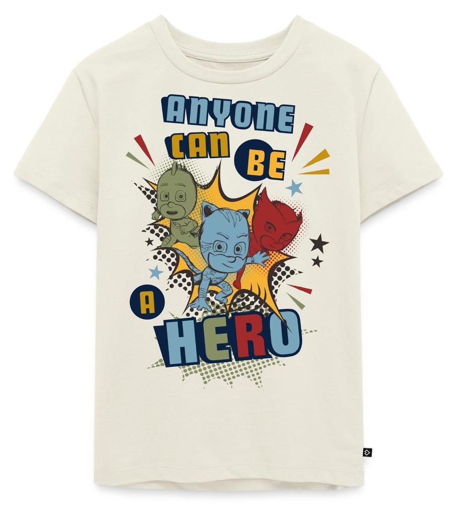 Spreadshirt PJ Masks Anyone Can Be Hero Pyjamahelden Kinder Premium T-Shirt, 98/104 (2 Jahre), Naturweiß