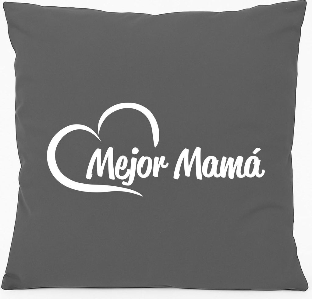 Huuraa Kissen Mejor Mamá Corazón 40x40cm mit Füllung Steel Grey Baumwolle Dekokissen Geschenkidee