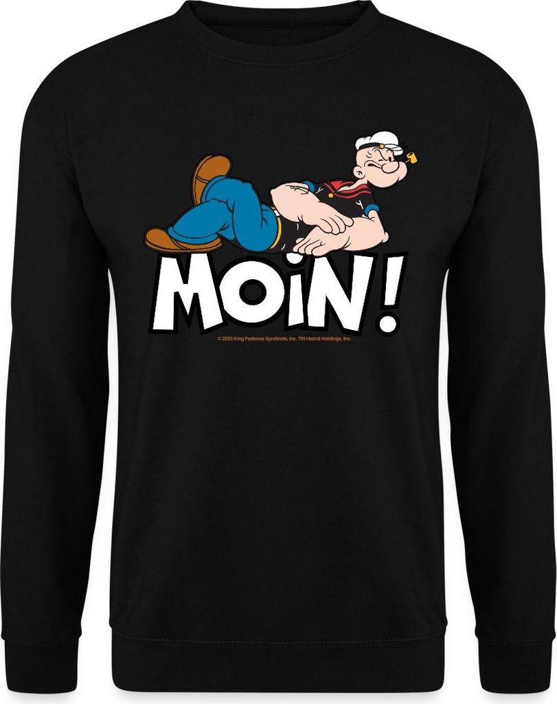 Spreadshirt Popeye Faulenzen Mit Schrift Moin Uni Pullover, XL, Schwarz