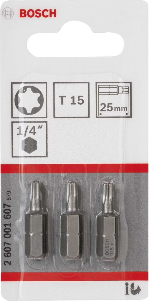 Bosch 2 607 001 607, 3 szt., Torx, T15, Stal, T15, 25 mm Zdjęcie produktu 