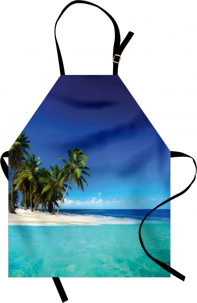 ABAKUHAUS Ozean Kochschürze, Küstenansicht Tropical Island Coast Jungle Naturlandschaft Bild, Farbfest Höhenverstellbar Waschbar Klarer Digitald...