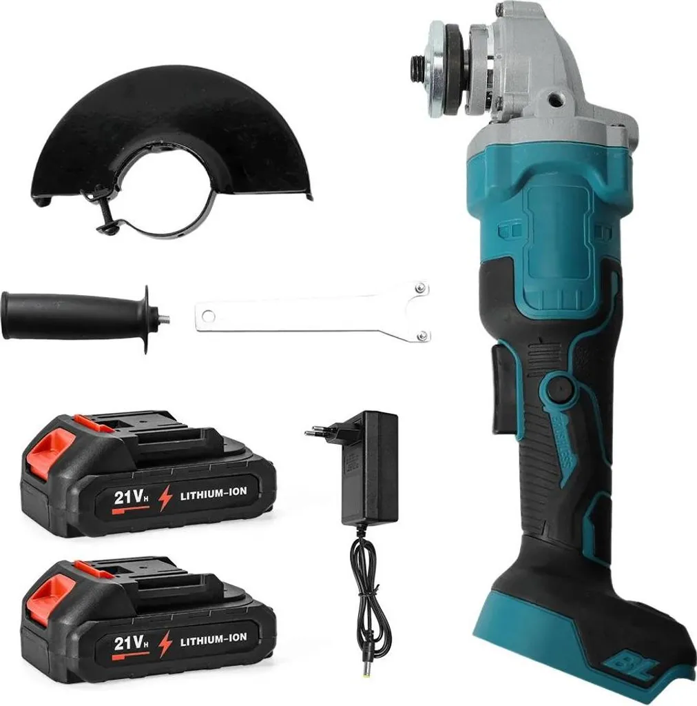 Smerigliatrice angolare, motore brushless, velocità regolabile, 2 batterie + 1 caricatore