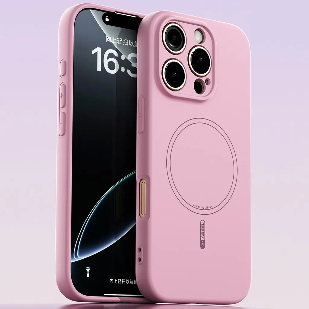 Custodia magnetica per iPhone 16 Pro, compatibile con MagSafe, in silicone liquido, antiurto e antigraffio Rosa