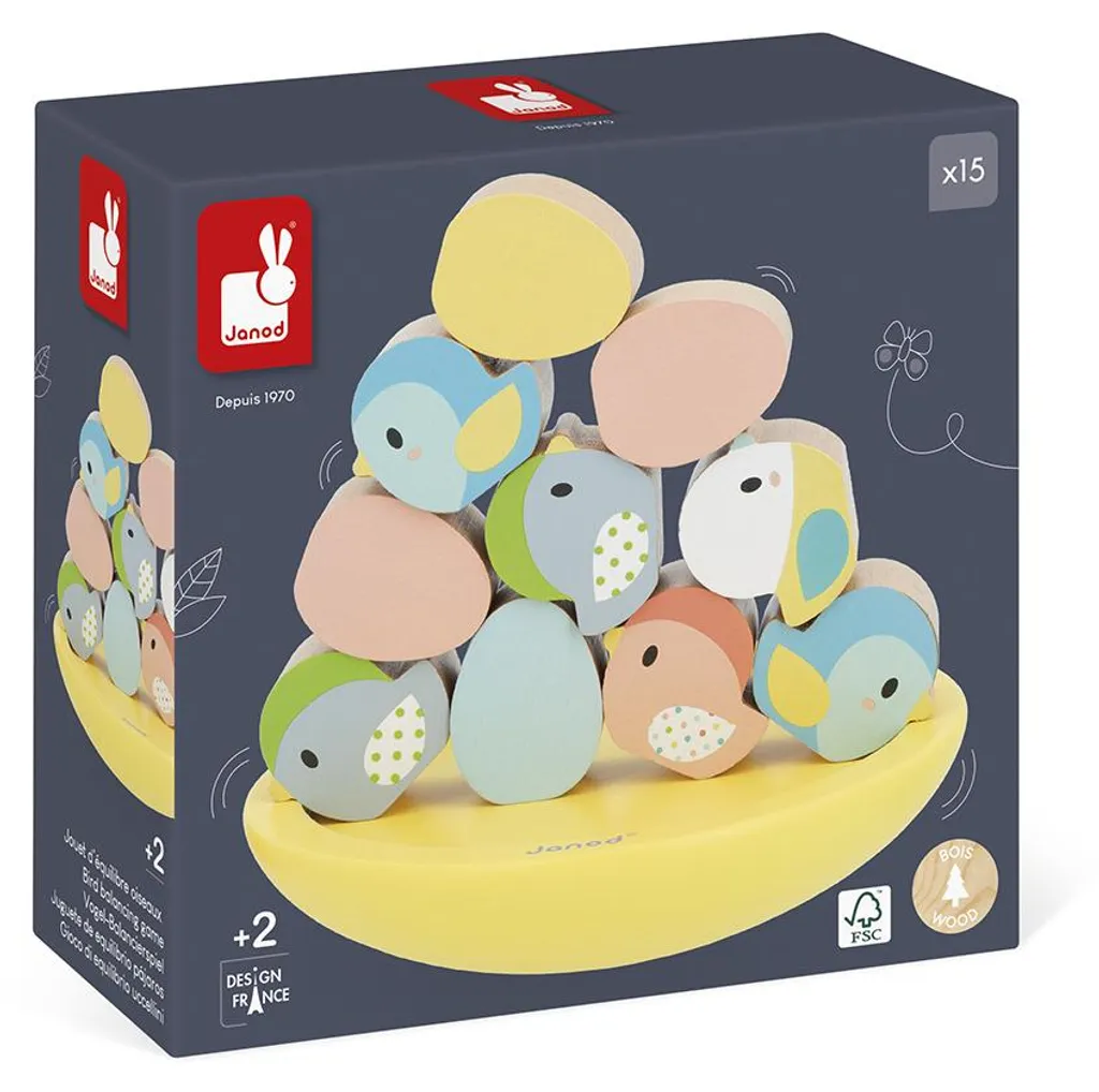 Jeu de société en bois pour enfant : équilibre oiseaux et œufs Janod