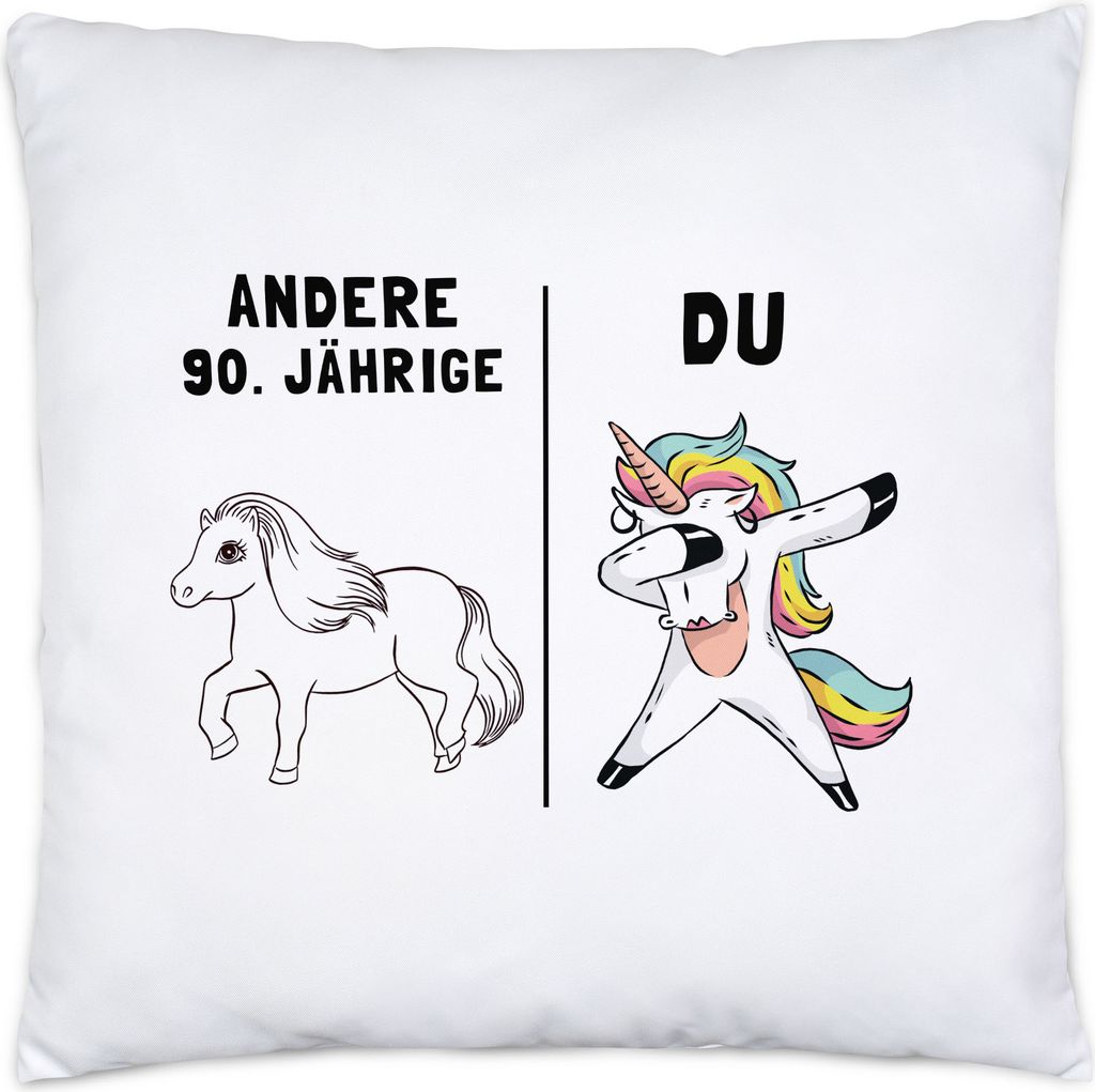 90. Geburtstag Kissen inkl. Füllung mit Spruch Frauen Lustig Einhorn 90 Jahre Geschenk-Idee Andere 90 Jährige