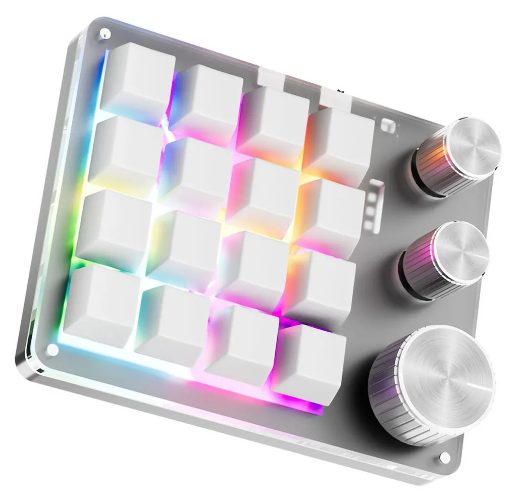 Clavier Macro Programmable 16 Touches 3 Boutons USB et Bluetooth Blanc