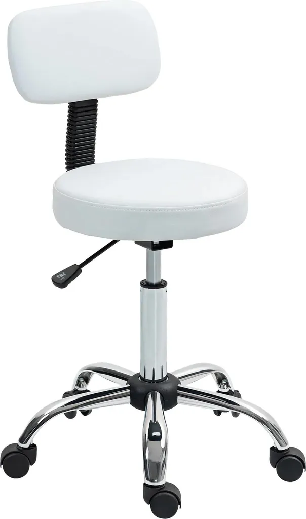 Tabouret pivotant blanc réglable en hauteur avec dossier ergonomique