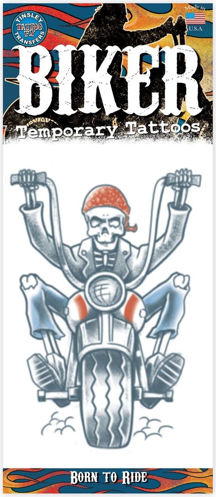 Skelett Biker Klebe-Tattoo - Fasching Halloween Karneval