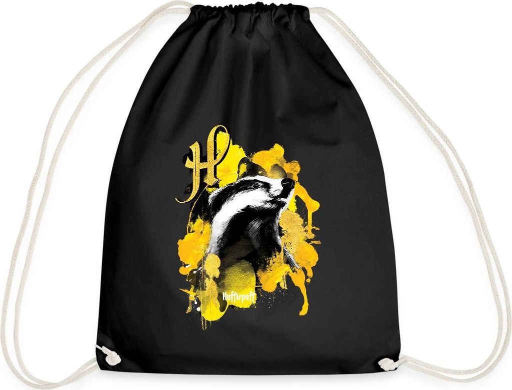 Spreadshirt Harry Potter Haus Hufflepuff Dachs Turnbeutel, One size, Schwarz