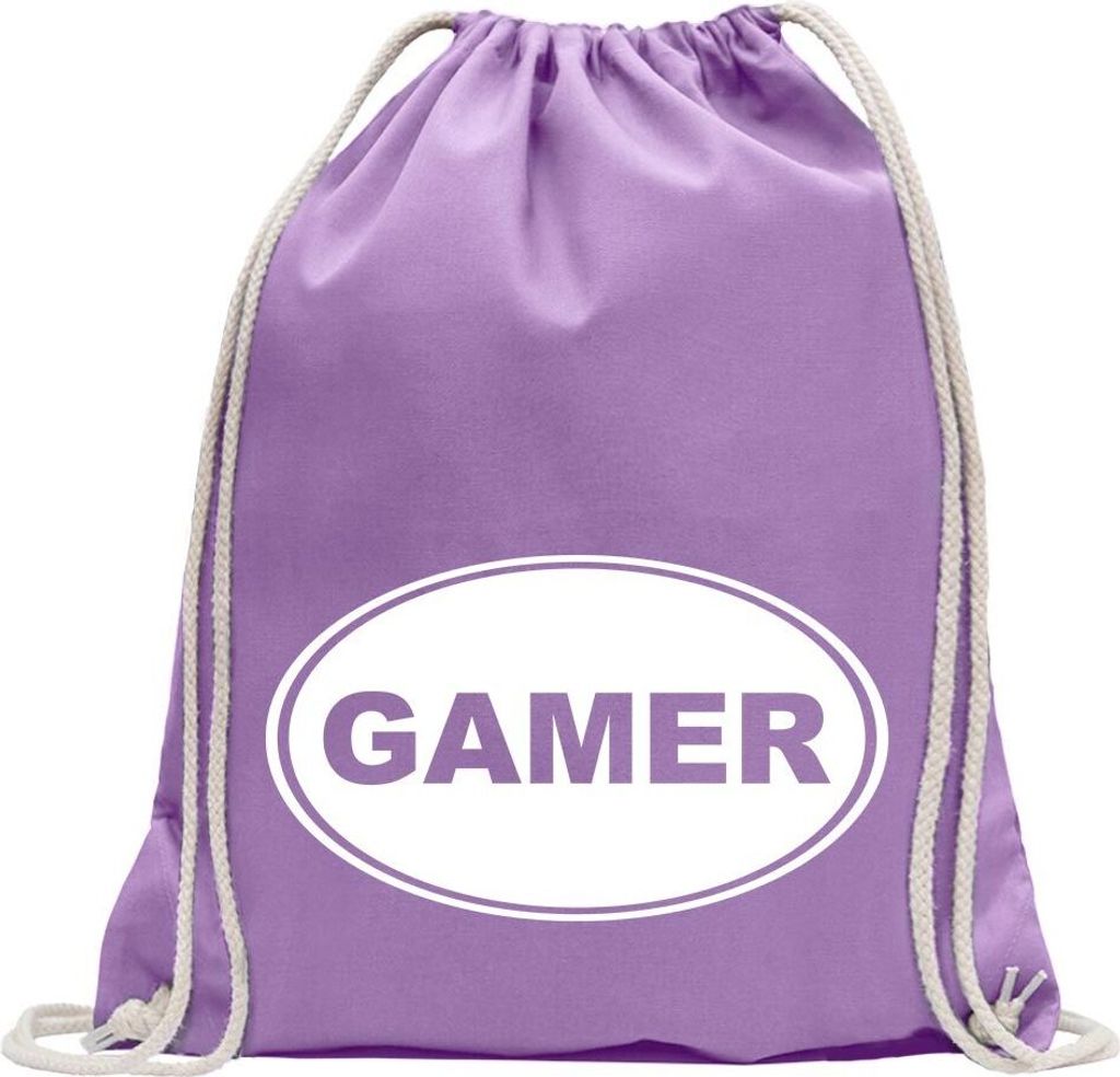 Kiwistar - Turnbeutel - lavendel - Gamer - Fun Rucksack Sport Beutel Gymsack Baumwolle mit Ziehgurt