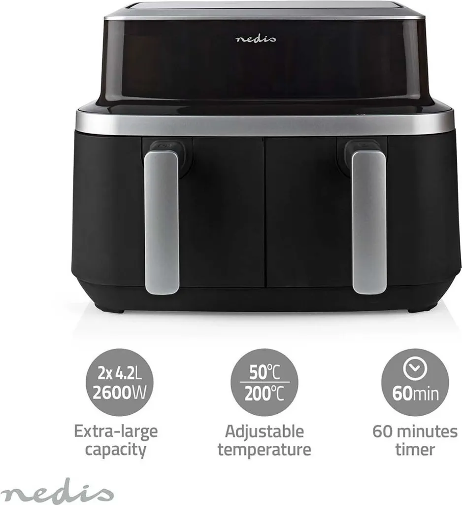Friteuse Air Chaud Nedis 2600W Double Compartiment KAAF320BK