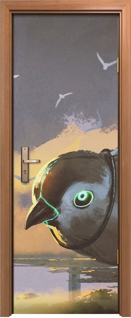 Türposter 70x200 cm Türaufkleber Türtapete Türfolie Klebefolie Mädchen sitzt auf einem riesigen Vogel