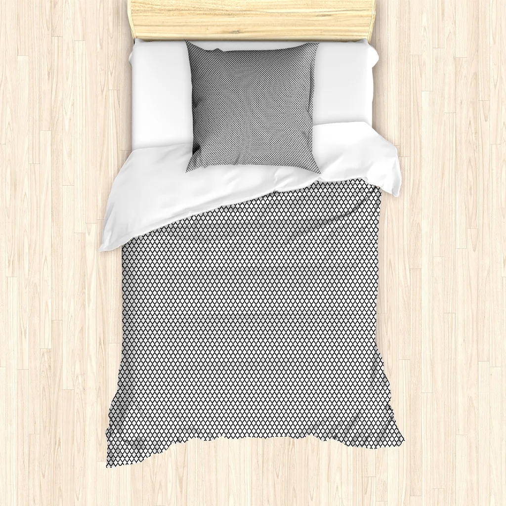 ABAKUHAUS Set copripiumino Quatrefoil per letti singoli, nostalgico Lattice semplice, antiacaro, adatto a chi soffre di allergie, con federa, 135 cm x 200 cm - 80 x 80 cm, grigio antracite e bianco