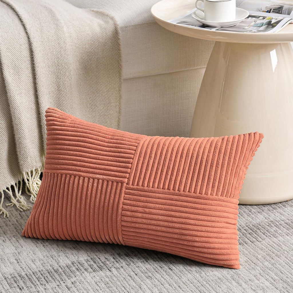 1 Stück korallenroter Kissenbezug 30x50 cm aus Cord, dekorativer Kissenbezug für Sofas, Boho-Dekor