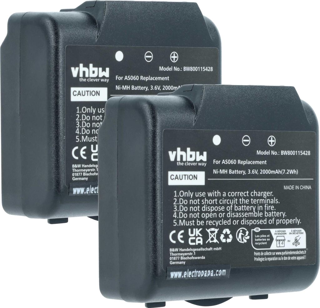 vhbw 2x Akku kompatibel mit IMET M550 Ares, M550S Thor, BE5500, BE3600 Industrie-Funkfernsteuerung Fernbedienung (2000 mAh, 3,6 V, NiMH) - Schwarz