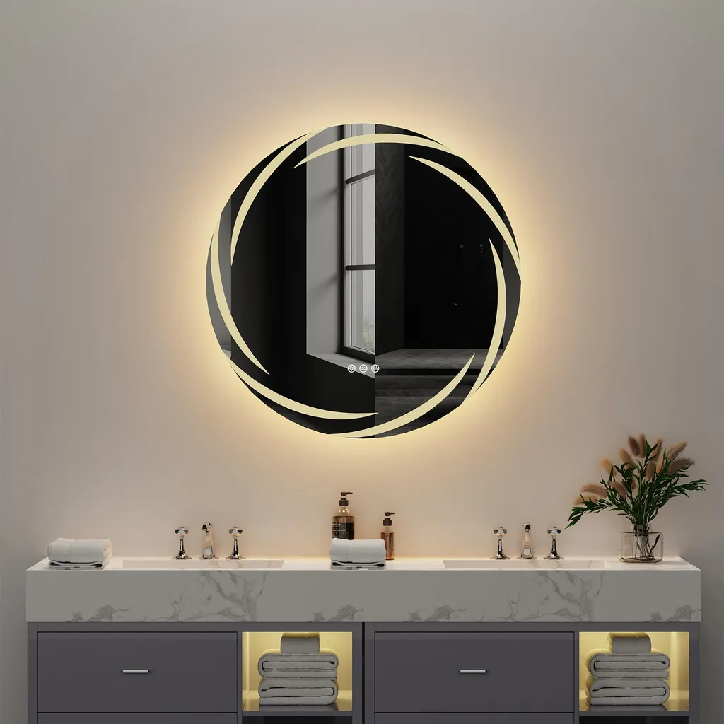 Miroir de salle de bain LED Vrygle rond 60 cm avec rétroéclairage design - 7