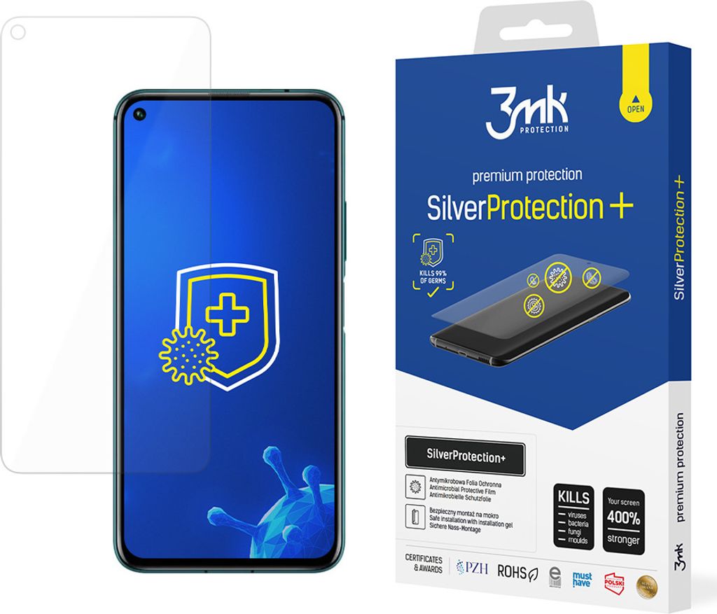 3mk Display Antimikrobielle Schutzfolie SilverProtection+ für Honor 20/Huawei Nova 5T 0,21mm Self-Heal