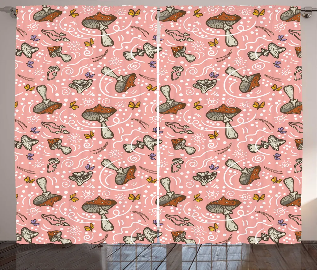 Rideau Rustique ABAKUHAUS Champignons Pastel 280x225cm Rose et Cannelle