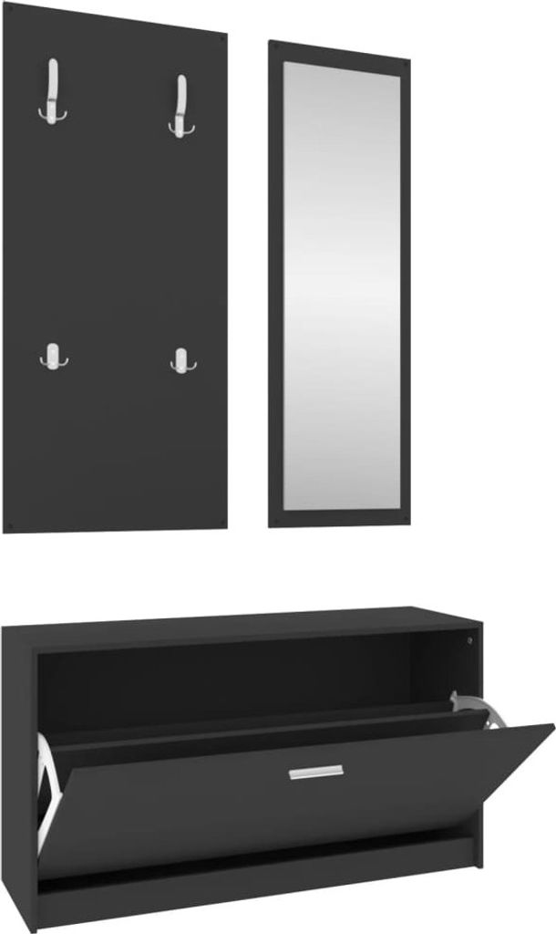 3-tlg. Flurmöbel-Set Schwarz Holzwerkstoff