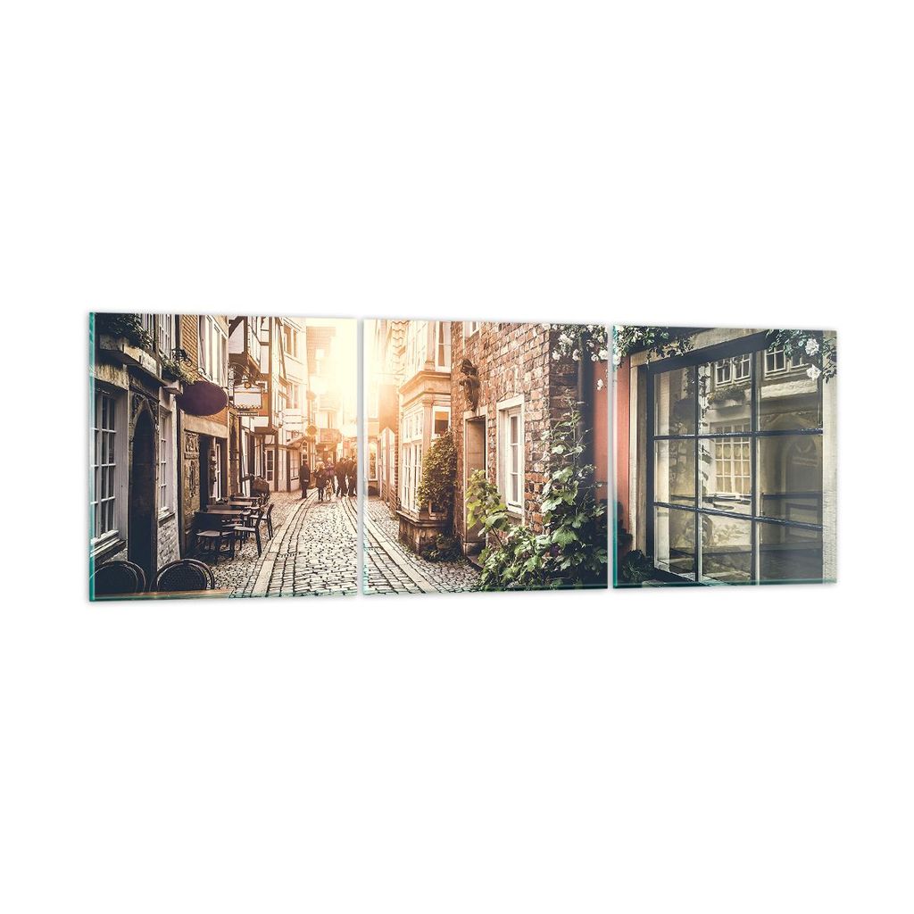 Bilder auf glas - Straße Haus Leute - 120x40cm - Glasbilder - Wandbilder - Kunstdruck - zum Aufhängen bereit - Wanddekoration aus Glas - Glas Bil...