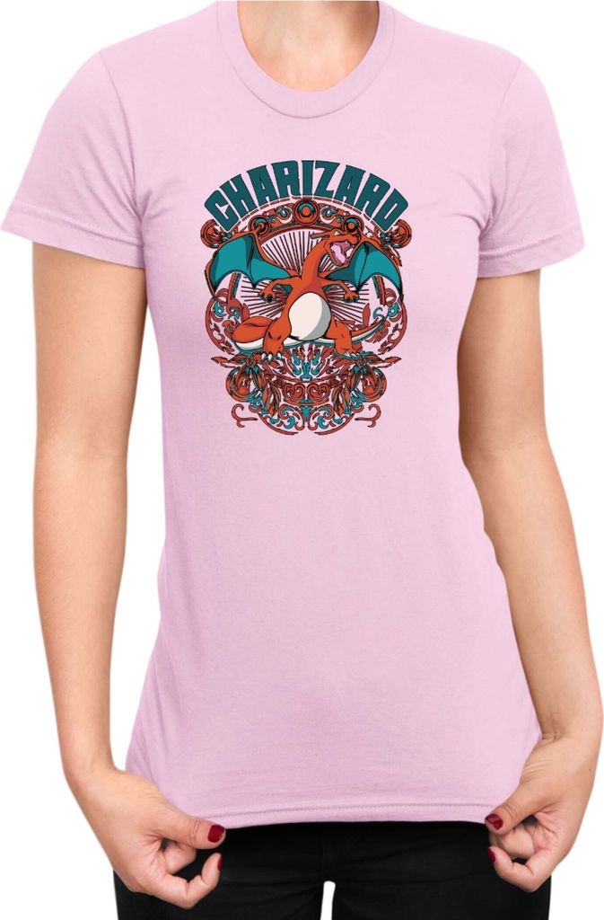 Damen T-Shirt Japan Anime Manga Pokemon Charizard, Lady XS / Hellrosa