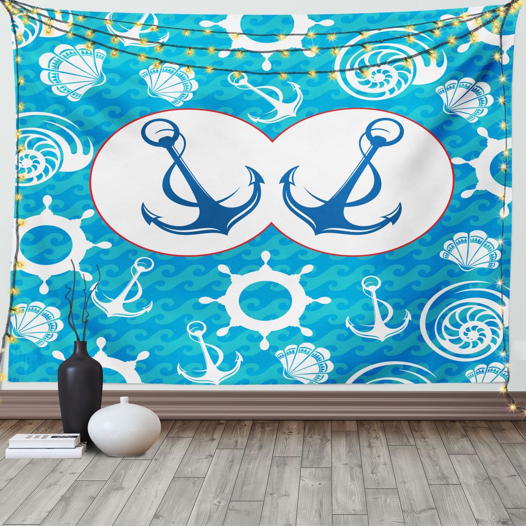ABAKUHAUS Nautisch Wandteppich, Nostalgie Sailboat, Wohnzimmer Schlafzimmer Wandtuch Seidiges Satin Wandteppich, 150 x 100 cm, Blau Türkis Weiß