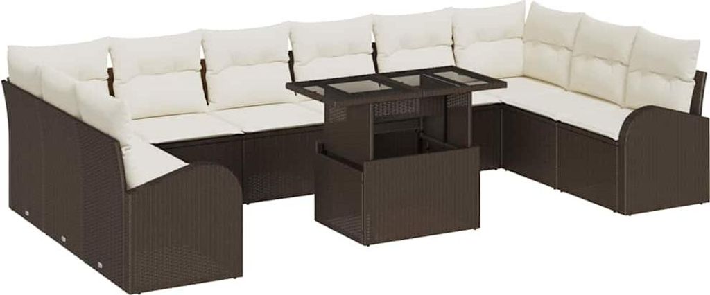 vidaXL Gartensofa-set mit Speicher 11 pcs Braun und Creme Poly-Rattan