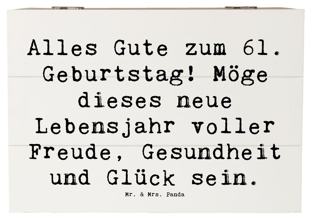 Mr. & Mrs. Panda holzschatulle Spruch 61. Geburtstag 22 x 15 cm - Weiß - Geschenk, Holzkiste mit Deckel, Freude, neues Lebensjahr, Happy Birthday,...
