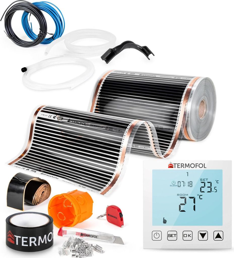 Termofol Elektrische Heizfolie mit Thermostat H1, Weiß, 220 W/m², 10m²