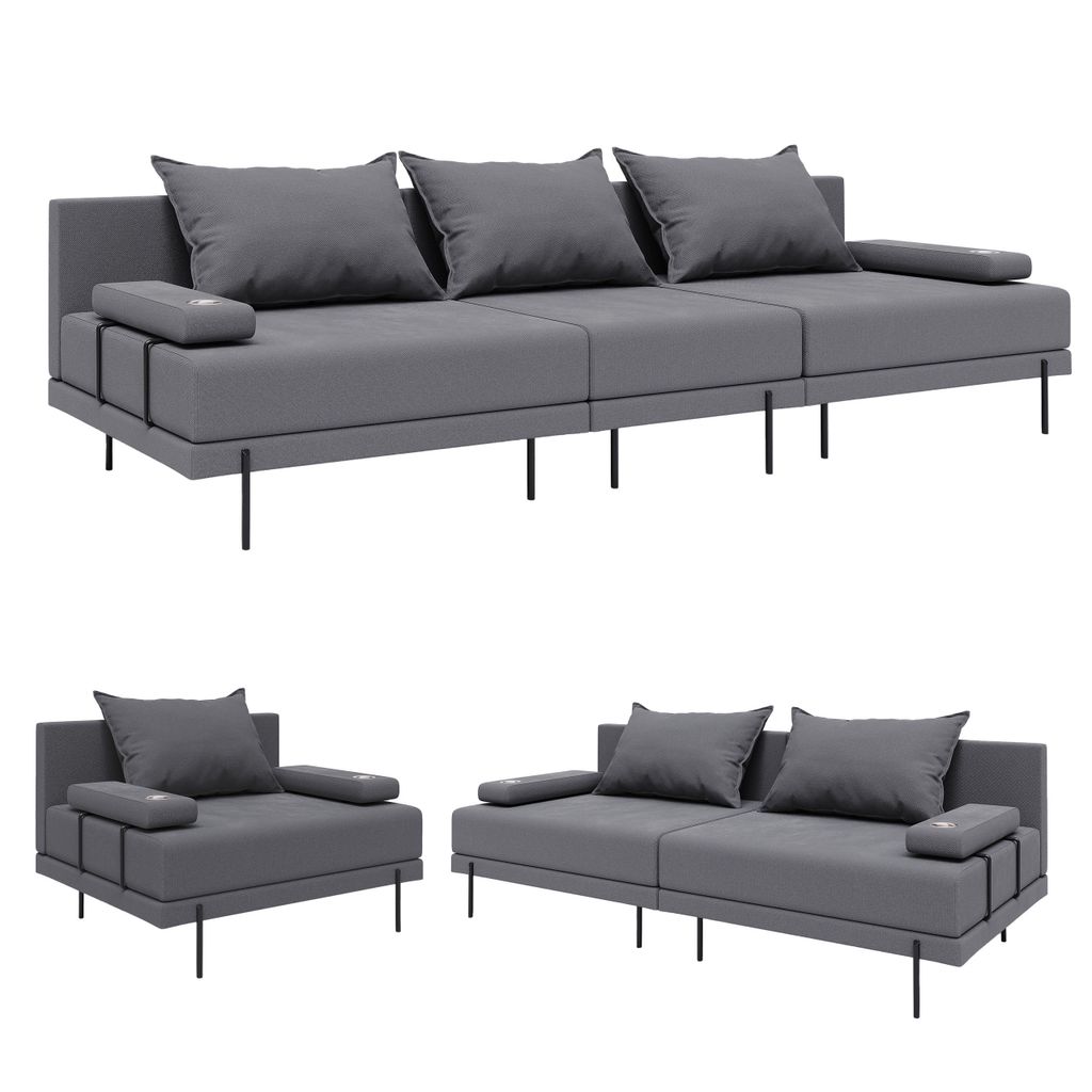 Gartenmöbel set Bahama Dunkelgrau 6 Personen Gartenlounge 3-teilig. Terassenmöbel mit Eisenrahmen Wasserabweisend, 3-sitzer + 2-sitzer sofa, Sessel