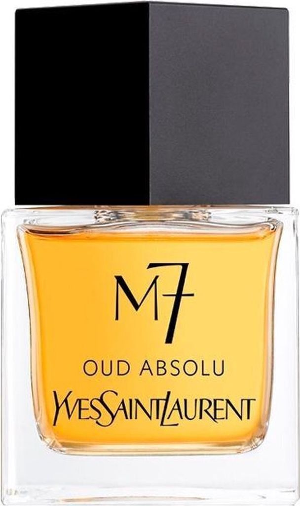 A bottle of Yves Saint Laurent M7 Oud Absolu perfume.