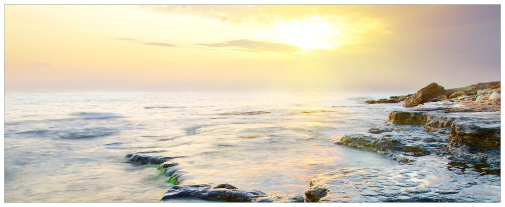 Wallario Wandbild aus Acryl, 125 x 50 cm, freischwebende Optik - Sonnenuntergang über dem Meer