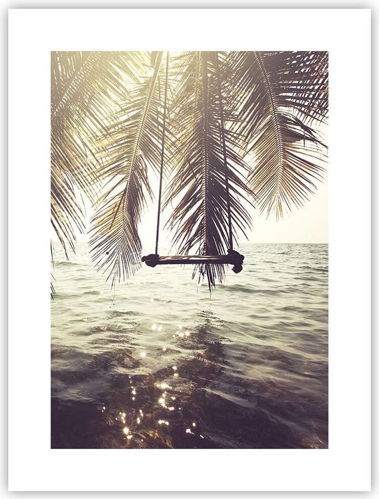 Poster - Poster ohne Rahmen - Meer Palme Wasser - 30x40 cm - Wand Bild - Wanddeko - Wandbilder - Kunstposter - Wandposter - Bilder - Kunstdruck - W...
