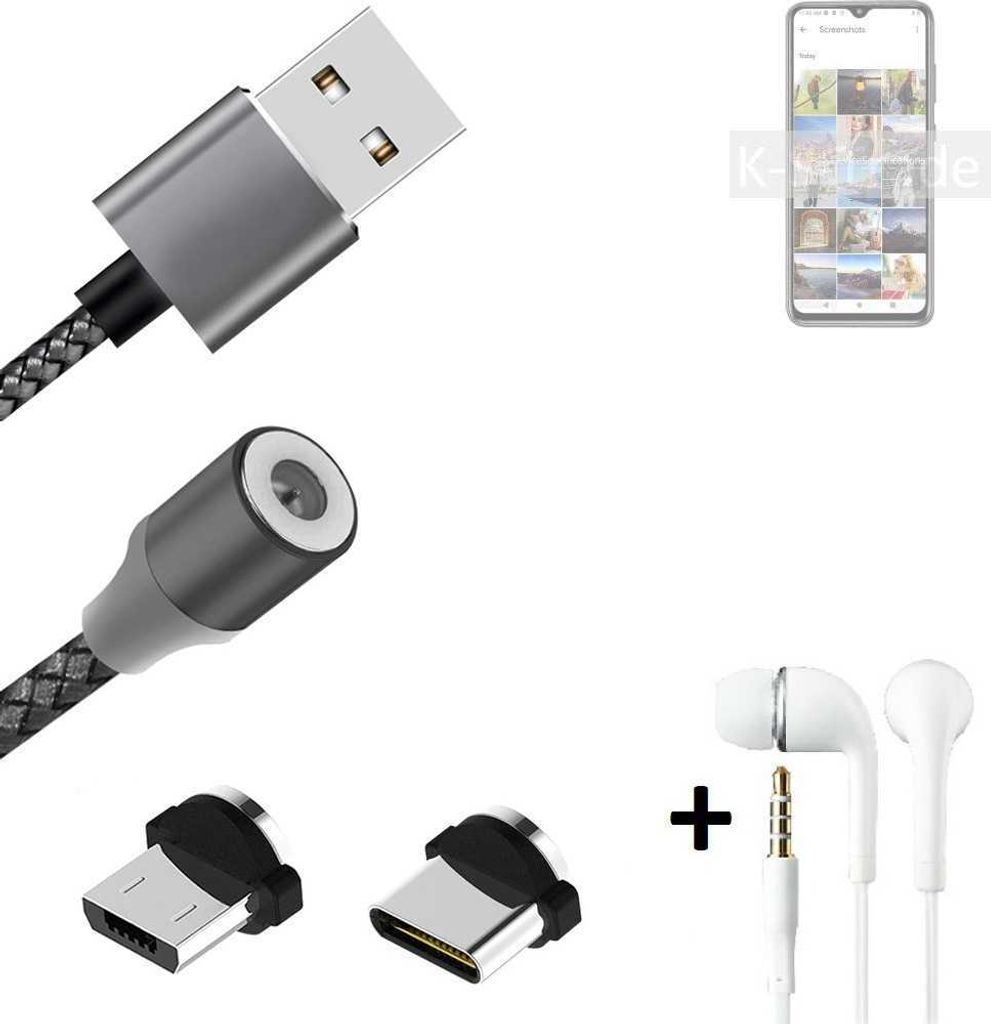 K-S-Trade Hochwertiges Magnet-Lade-kabel Sync-Kabel Daten-Kabel + Kopfhörer kompatibel mit Cubot Note 30 mit USB-Typ-C-Anschluss und