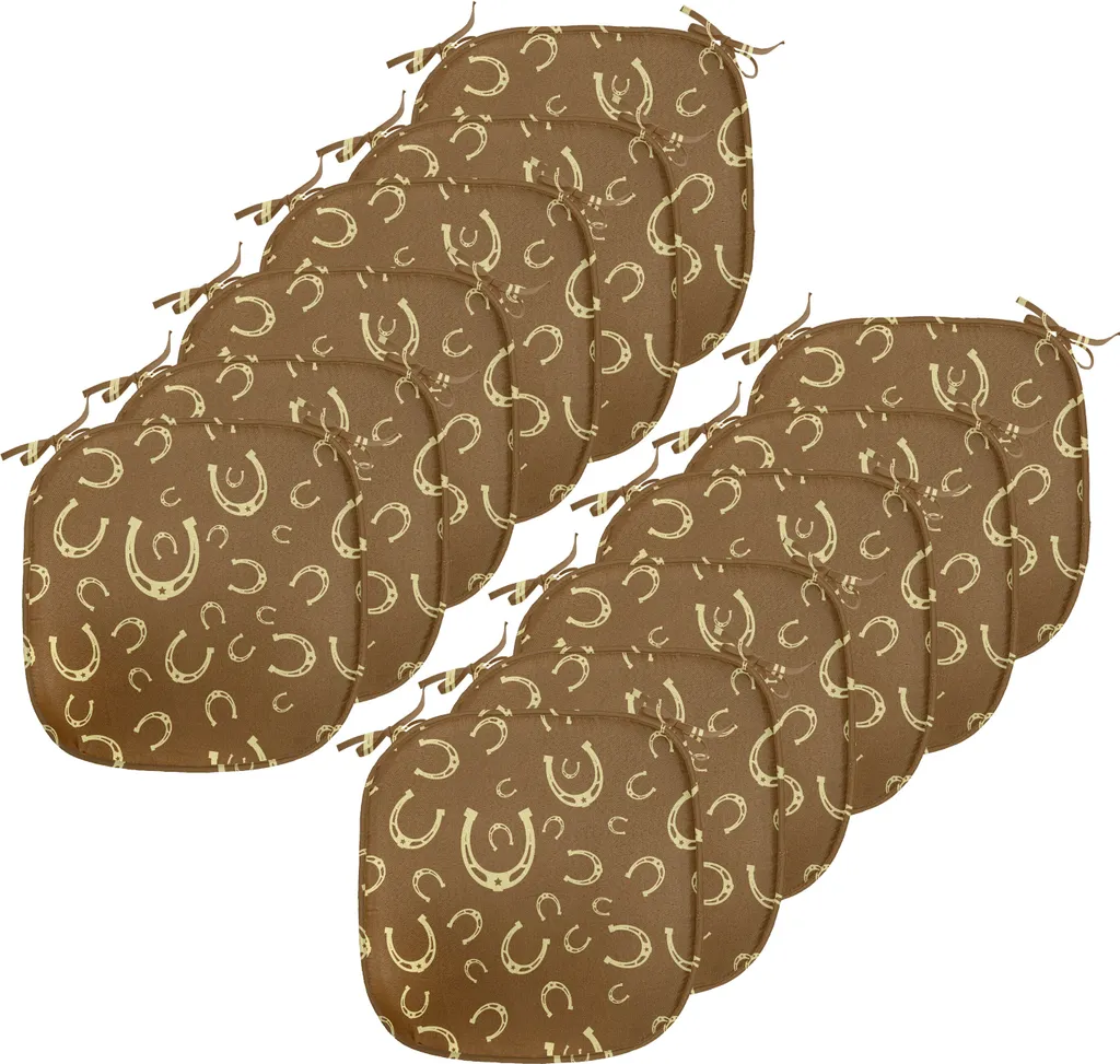 ABAKUHAUS Imbottitura occidentale per sedie da sala da pranzo, motivo a ferro di cavallo fienile, cuscino decorativo impermeabile con cinturini per sedie da cucina, 40 cm x 40 cm - confezione da 12, giallo chiaro marrone