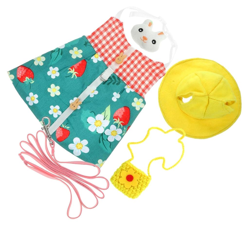 Antibefreiungs Geschirr für Kaninchen mit Leine, kleines Hasenkostüm aus robustem Material, grün gemustert, Outdoor Hasenleine für Spaziergäng...