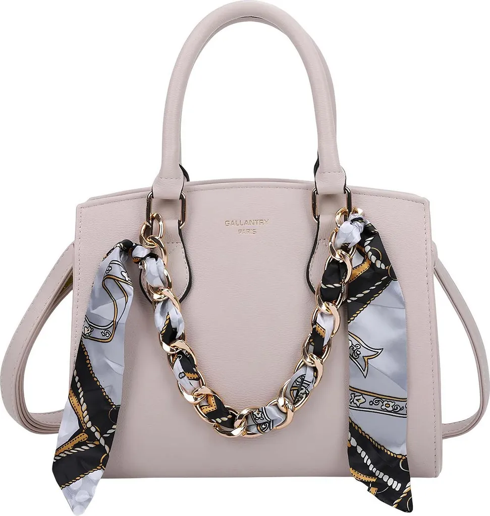 Sac à Main Beige Cuir Grainé Gallantry avec Détails Dorés et Foulard