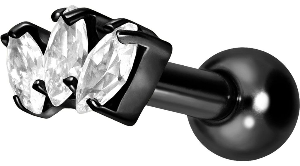 Ohrpiercing Titan Ohrpiercing mit Innengewinde 3 KRISTALLTROPFEN Schwarz Stablänge: 6mm