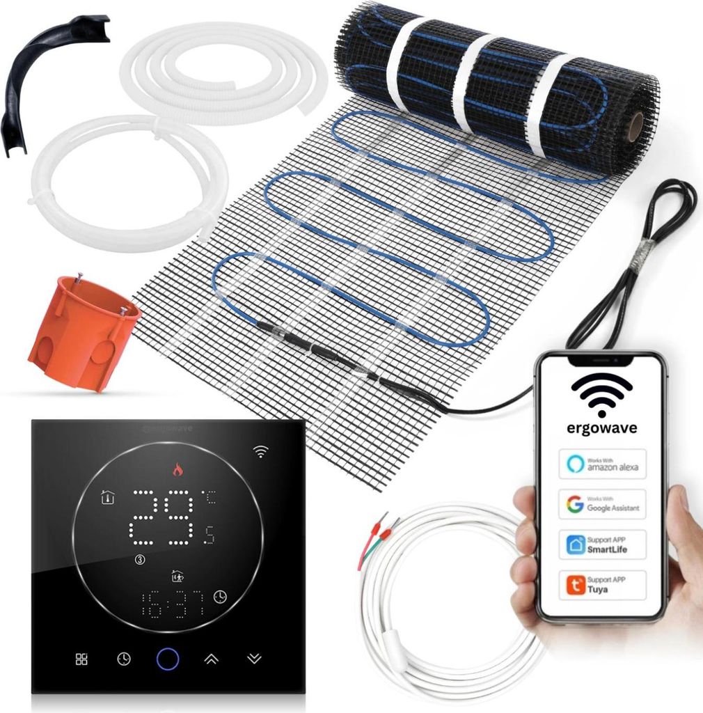 Heizmatte für Fliesen + WLAN-Regler, Heizmatte mit Thermostat