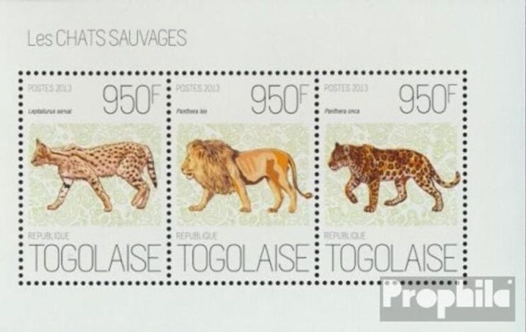 Briefmarken Togo 2013 Mi 5202-5204 Kleinbogen (kompl. Ausgabe) postfrisch Wilde Katzen