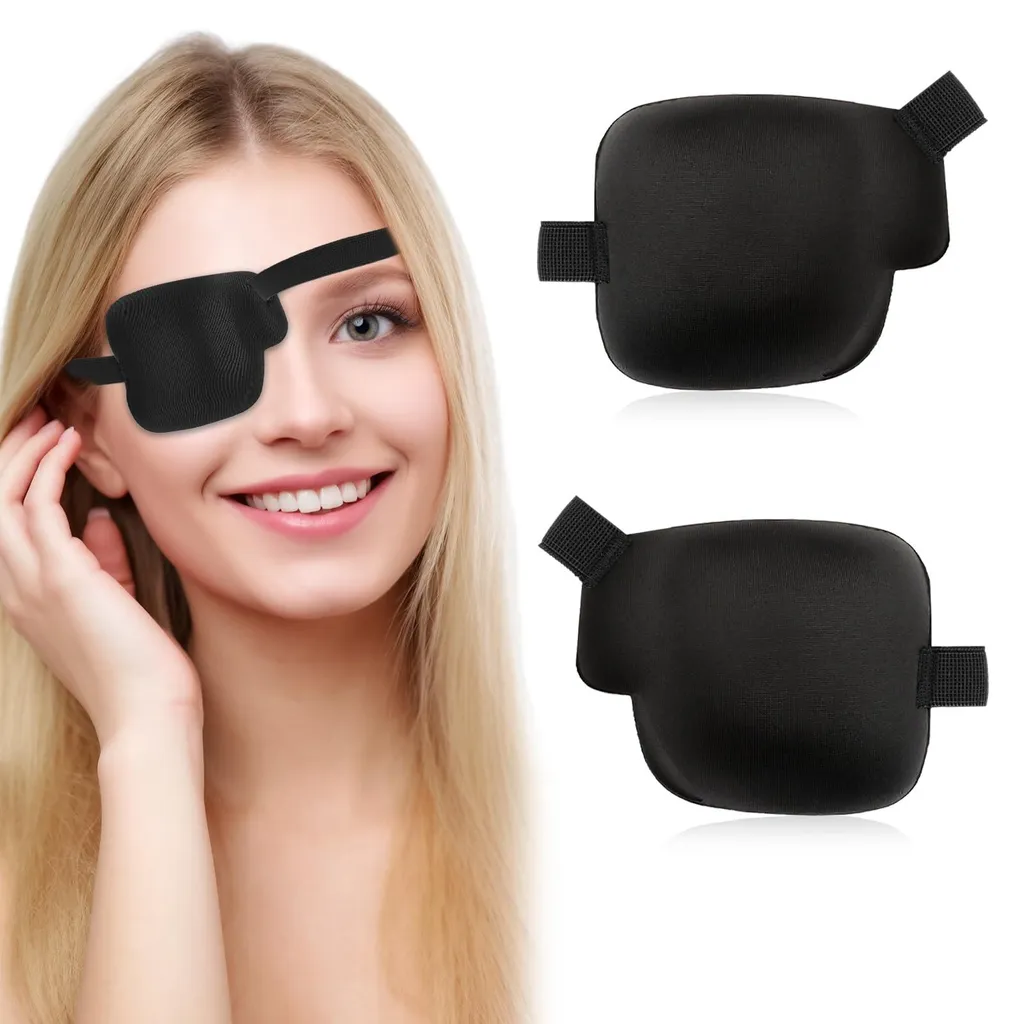 Lot de 2 Cache-œil 3D 9,7x7,9 cm Réglables avec Velcro Noir pour Adultes