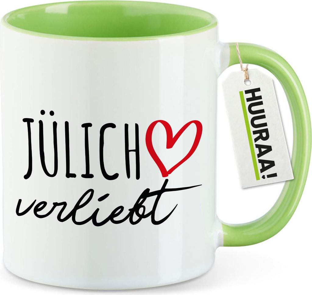 Huuraa Kaffeetasse Jülich verliebt 330ml Grün Keramik Kaffeebecher Geschenkidee