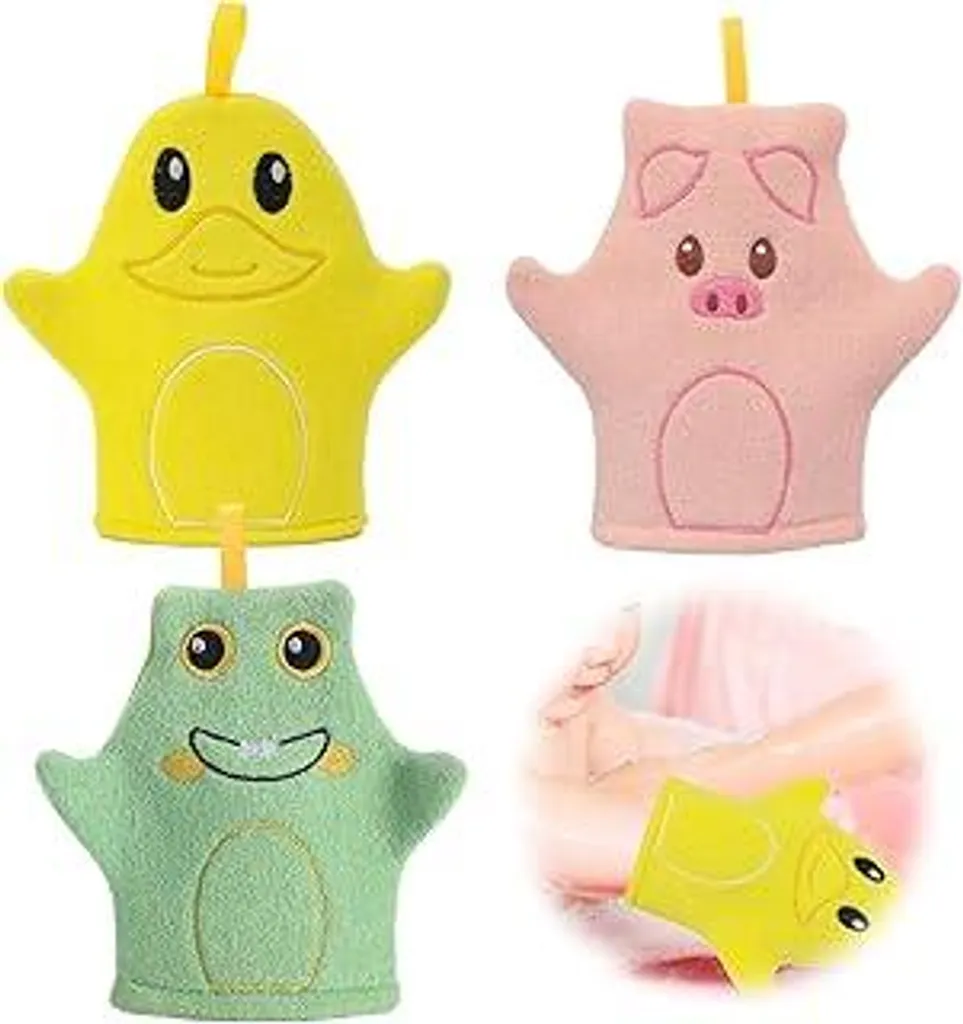 Guanti Bagno Neonati 3 Pack - Design Animali Chic per il Bagnetto