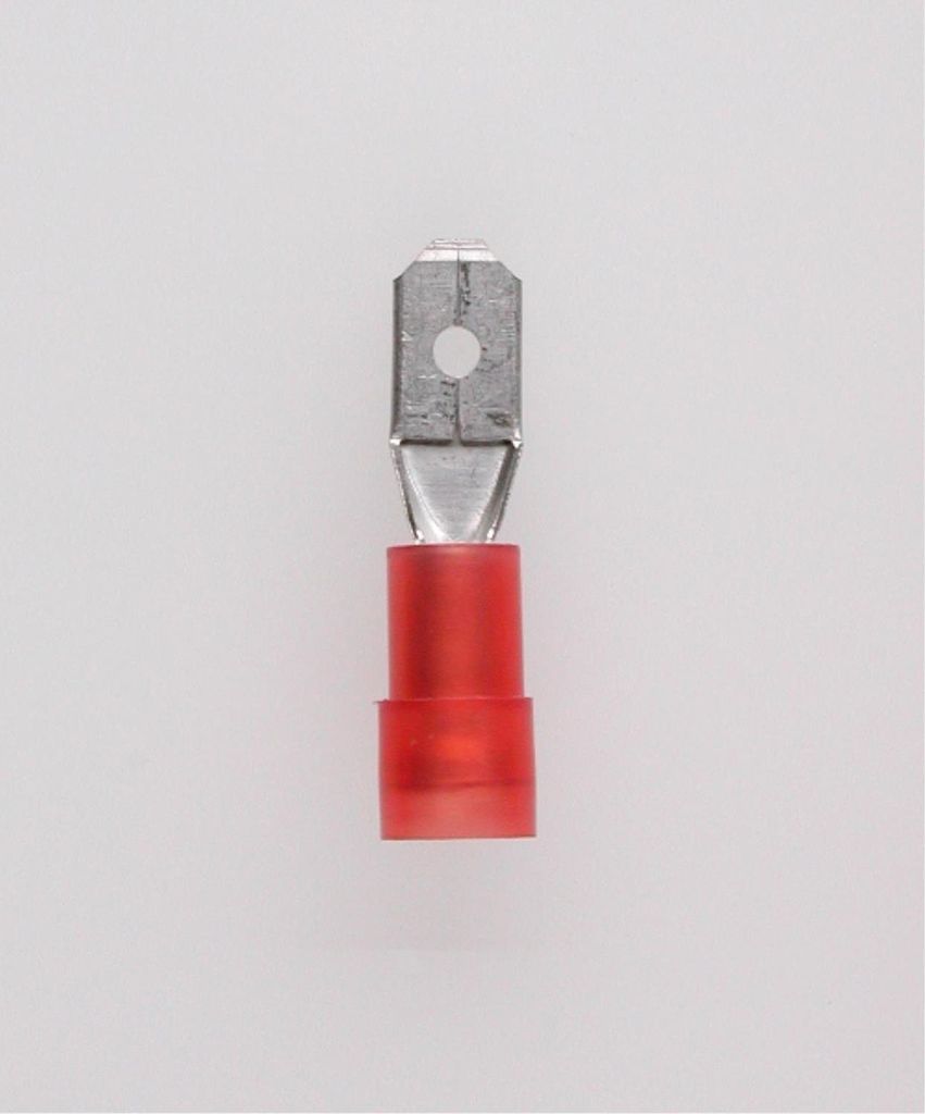 Flachstecker, Steckgröße 4,8 x 0,8mm isoliert, mit Isolationscrimp, ohne Rastzunge Querschnitt 0,5mm² - 1,5mm² rot,