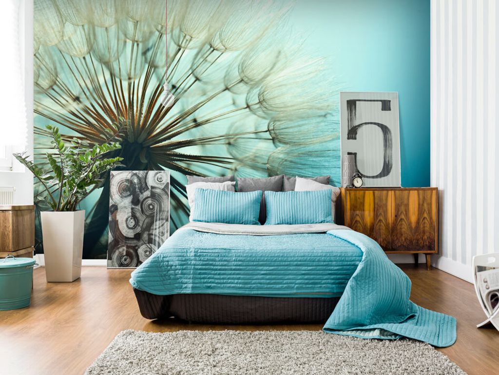 Vlies Fototapete Pusteblumen 400x280 cm Tapeten Wandtapete XXL Natur Landschaft Blumen blau ombre b-B-0059-a-c