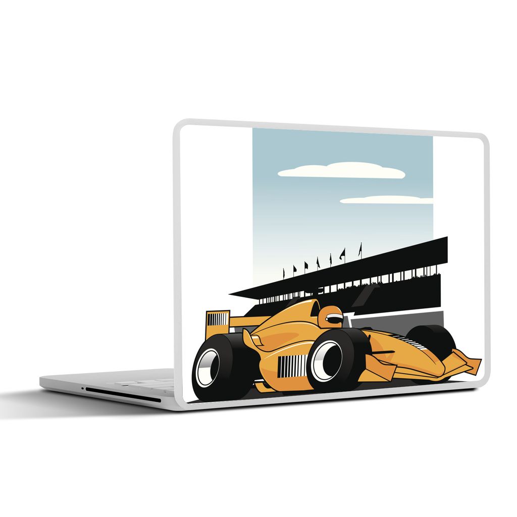 MuchoWow Laptop Aufkleber Sticker Cover Ein gelber Rennwagen aus der Formel 1 in einer Illustration 31x22.5 cm - Laptop-Deko
