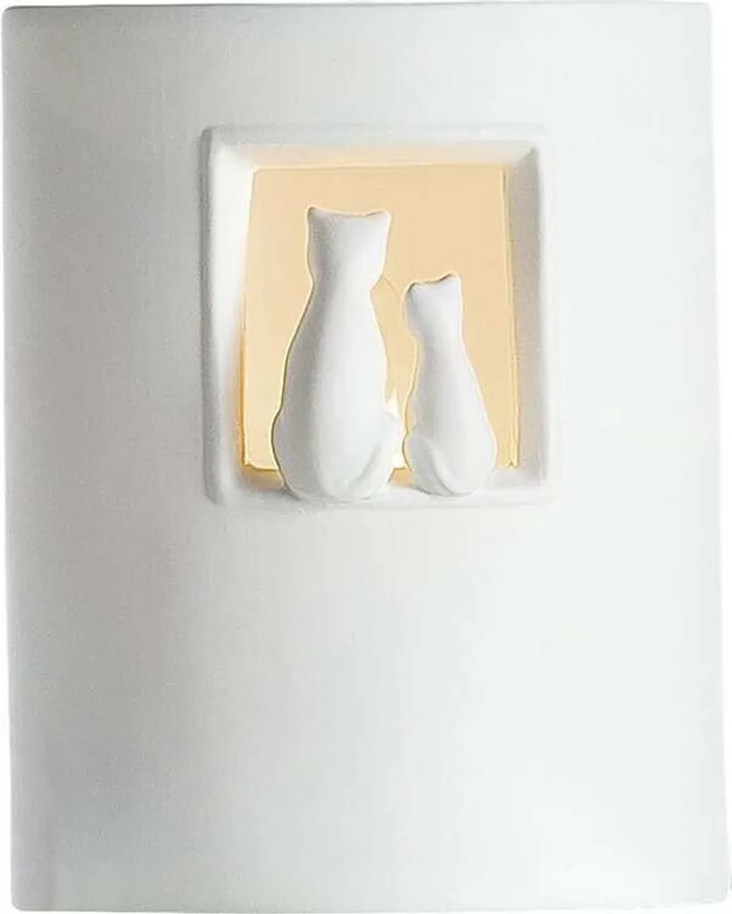 Luminaire Déco Chat pour Table de Chevet et Salon Porcelaine Blanche