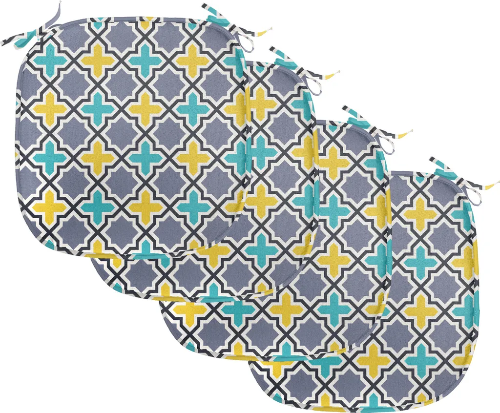 ABAKUHAUS Imbottitura a griglia per sedie da sala da pranzo, motivo retrò antico, cuscino decorativo impermeabile con cinghie per sedie da cucina, 40 cm x 40 cm, confezione da 4, azzurro, giallo, viola